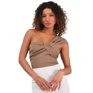 Lulus Gathered Front Rudia Brown One-Shoulder Top size XL NWT